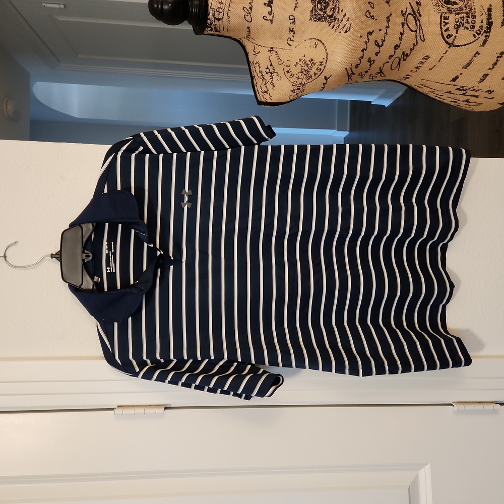 Under Armour Blue and White Striped Polo